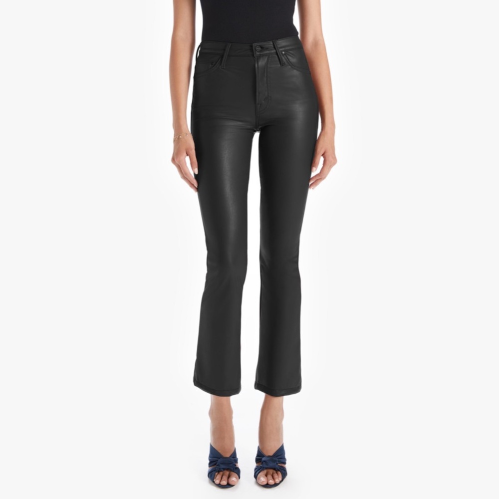 Greylin black leather crop flare pants size small